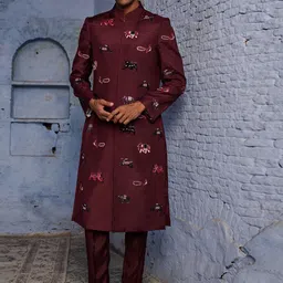 Agrajain Embroidered Animal Motifs Sherwani Set-image-20