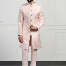 TAHVO Mens Embroidered Mandarin Collar Sherwani Set-image-38