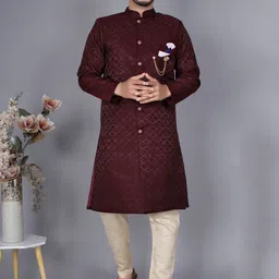 amzira Self-Design Cotton Sherwani Set-picture-14
