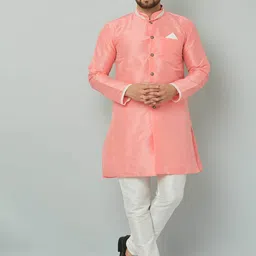 Kaifoo Men Pink & White Solid Sherwani Set-image-49