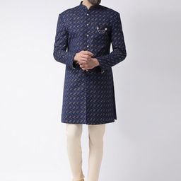 KISAH Printed Mandarin Collar Sherwani Set-image-14