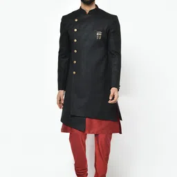 KISAH Men Black Solid Kurta & Sherwani Set-picture-14