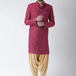 KISAH Men Red & Beige Printed Sherwani Set-18