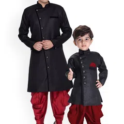VASTRAMAY Boys Mandarin Collar Jute Cotton Sherwani Set-41