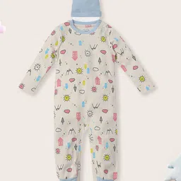 Nauti Nati Infants Printed Pure Cotton Romper With Contrast Beanie-image-68