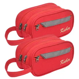 Kuber Industries Red Set Of 2 Canvas Toiletry Organizer With Carrying Strip-41