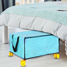 prettykrafts Blue Printed Non Woven Fabric Under Bed Collapsible Wardrobe Organiser-12