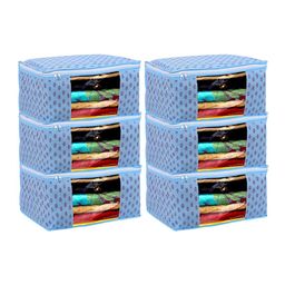 Kuber Industries Set Of 6 Blue Printed Wardrobe Organisers-55
