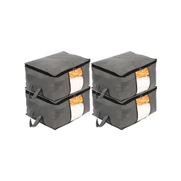 Kuber Industries Grey & Black Set Of 4 Printed Non-Woven Blanket Cover Organisers-1