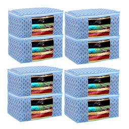 Kuber Industries Set Of 8 Blue Floral Printed Clothes Organiser-9
