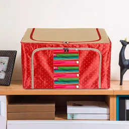 Kuber Industries Red & Brown Printed Wardrobe Organiser-45