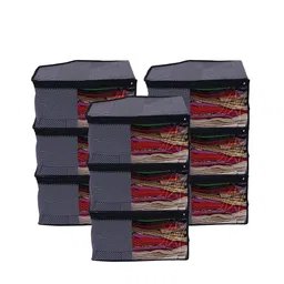 Kuber Industries Set Of 9 Grey Striped Foldable Blouse Cover-16