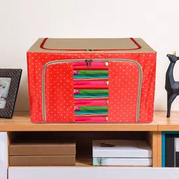 Kuber Industries Red & Beige Polka Dot Print Wardrobe Organiser-26