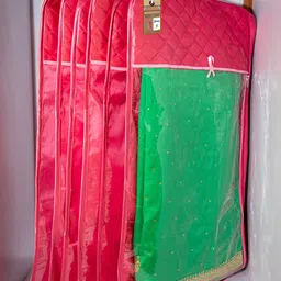 atorakushon Set Of 3 Pink Solid Satin Wardrobe Cloth Organizers-5