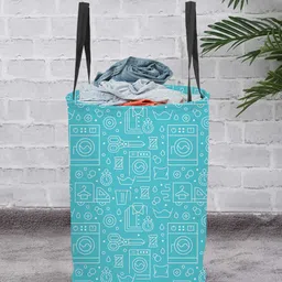 prettykrafts Turquoise Blue Printed Laundry Basket - 45 L-image-83
