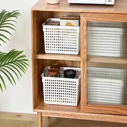 Kuber Industries White Hollow Storage Basket Organiser-38