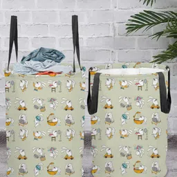 prettykrafts Grey Set 2 Printed Laundry Basket-31