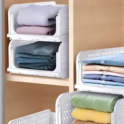 Nayasa White 2 Pieces Self Design Foldable and Stackable Multi-Utility Organisers-7