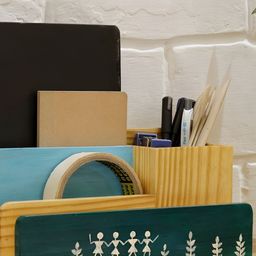 Mirai Woods Brown & Green Regular Wooden Dancing Tribal Desk Organiser-42