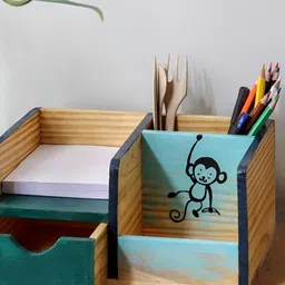 Mirai Woods Brown & Blue Regular Wooden Desk Organiser-36
