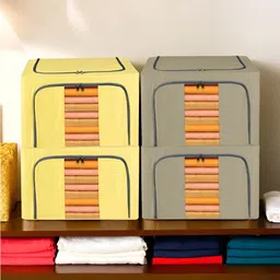 Kuber Industries Yellow & Brown 4 Pieces Drawer Organisers-24