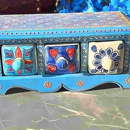 INDIA MEETS INDIA Blue Set of 3 Regular Jewellery Organiser Organisers-10