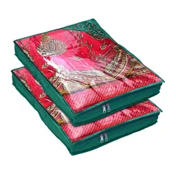 Kuber Industries Pack Of 2 Green Embroidered Saree Covers-16