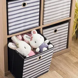 Kuber Industries Blue & Black Striped Multi Utility Square Foldable Storage Basket image 5