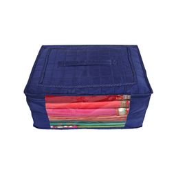 Kuber Industries Set Of 2 Navy Blue Self-Design Saree Organisers With Transparent Window image 2