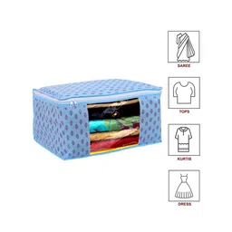 Kuber Industries Set Of 4 Blue Printed Foldable Saree Organisers image 4