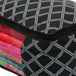 Kuber Industries Set Of 4 Black Checked Saree Organisers With Transparent Window image 3