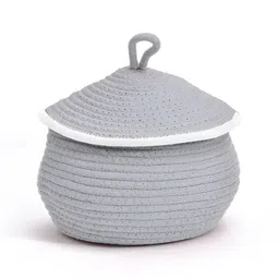 FABINALIV Grey & White Cotton Reusable Multi Utility Organiser With Lid image 2