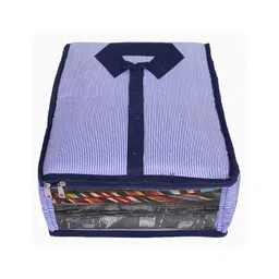 Kuber Industries  Pack Of 3 Blue Striped Printed Cotton Cloth Organizers-15