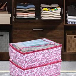Kuber Industries Off White & Pink Printed Lehenga Organizer-21