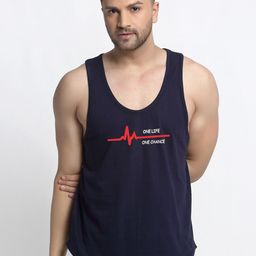 Friskers Men Navy Blue & Red Printed Pure Cotton Gym Vest-image-80
