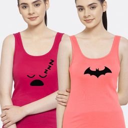 Friskers Women Pack of 2 Graphic Printed Pure Cotton Tank Top-picture-38