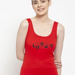 Friskers Women Red Typography Printed Tank Top-image-70