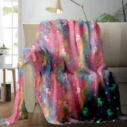 Cortina Glow In The Dark Peach-Coloured & Blue Printed Fleece AC Room Single Bed Blanket-image-41