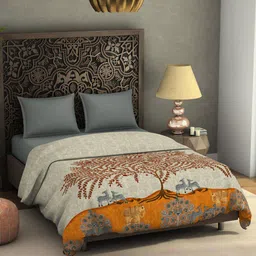 SPACES Cream-Coloured & Brown Matanipachedi AC Room 350 GSM Double Bed Blanket-7