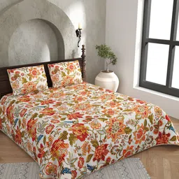 JAIPUR FABRIC Beige & Orange Floral Pure Cotton AC Room 150 GSM Double Bed Blanket-image-56