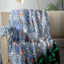 Aura Blue & White Abstract Fleece AC Room Single Bed Blanket-image-77