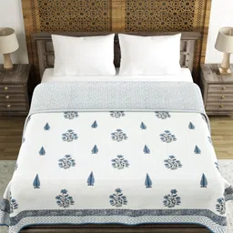 BLOCKS OF INDIA Grey & White Printed AC Room 150 GSM Cotton Double King Bed Dohar-picture-26