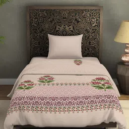 SPACES Cream-Coloured Ethnic Motifs AC Room 350 GSM Single Bed Blanket image 5