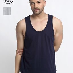 Friskers Men Pack Of 2 Solid Pure Cotton Casual Gym Vests-45