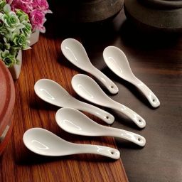 Soup Spoop Ceramic Spoon Set of 6 Pure Ceramic White Color Microwave Safe 15 cm Ceramic Soup Spoon Set-image-2