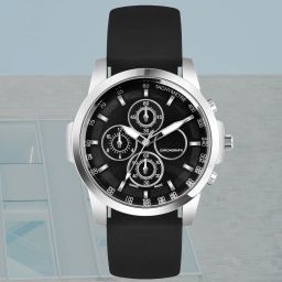 Wristwatch with a silver case, black dial, and silicon strap Analog Watch - For Men Elegant black analog watch with durable silicon strap-image-32