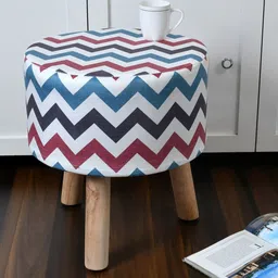 RIANCE CREATIONS White & Blue Geometric Printed Round Shaped Ottomans-48