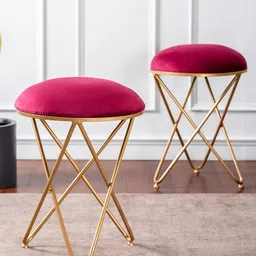 nestroots Maroon Set Of 2 Cross Design Legs Ottomans-16