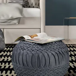 RIANCE CREATIONS Grey Textured Velvet Ottomans-11
