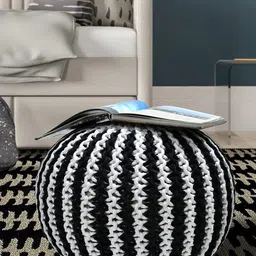 RIANCE CREATIONS Black & White Knitted Cotton Ottoman-24
